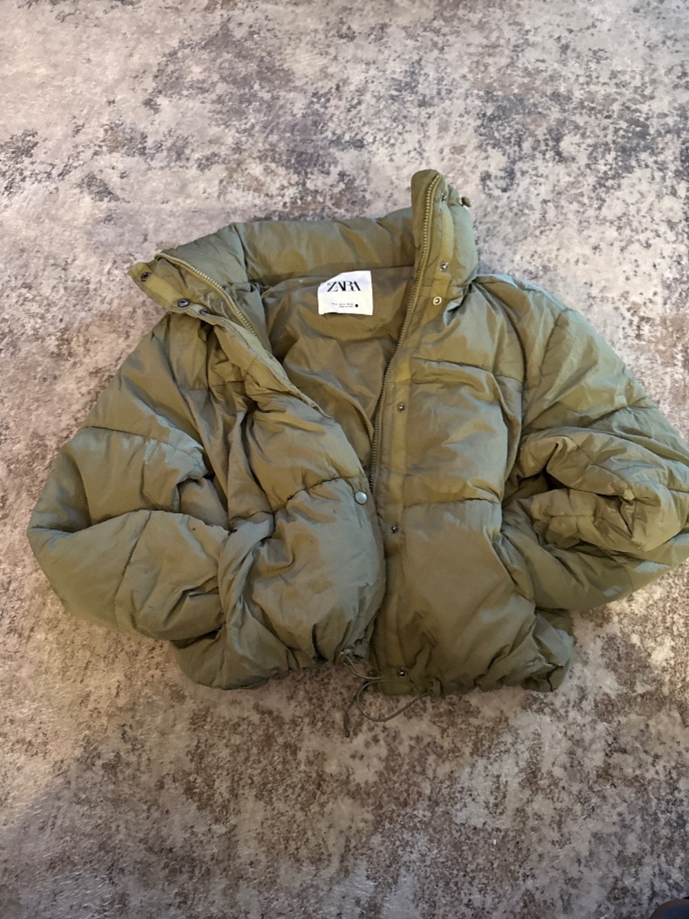 Zara army green cropped warm puffer jacket